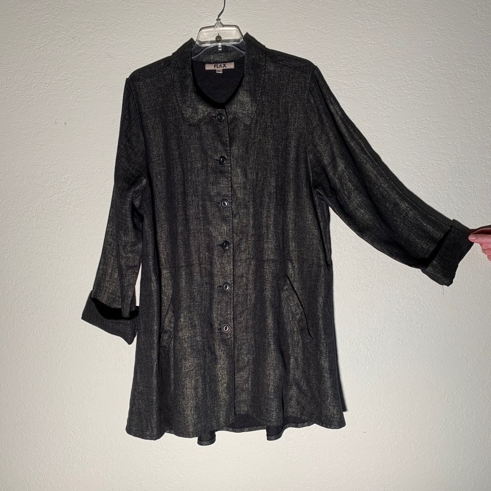 Flax Vintage Large Linen Coat with Metallic Sheen